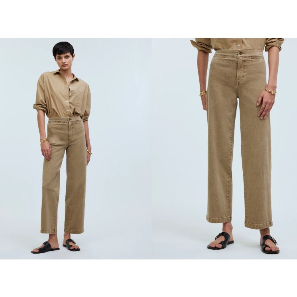 Madewell Emmett Wide Leg Crop Tan Jeans Pants Women's Size 24 Welt Pockets Khaki
